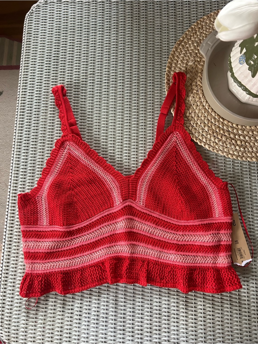 NWT NYC Madden Red & Coral Crochet Bralette Top